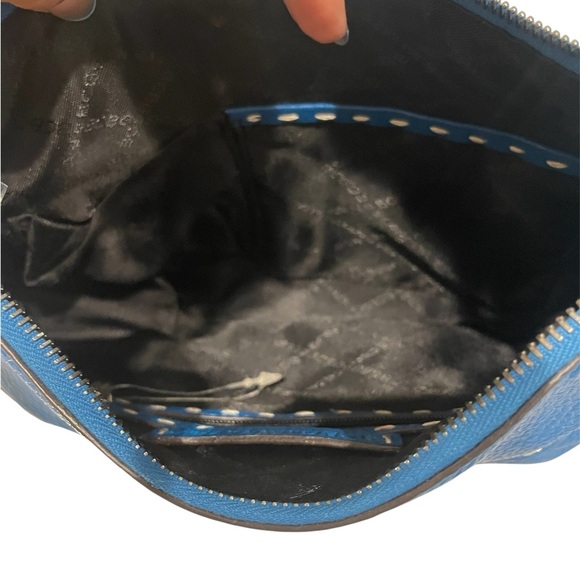 BCBGMAXAZRIA Blue Pebbled Leather Hobo Bag – Whipstitch Trim, Silver Hardware - Picture 6 of 9